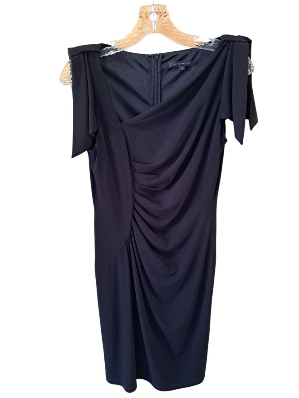 David Meister Black Draped Cocktail Dress 4 Designer LBD Formal Mother of Bride